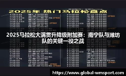 2025马拉松大满贯升降级附加赛：南宁队与潍坊队的关键一役之战